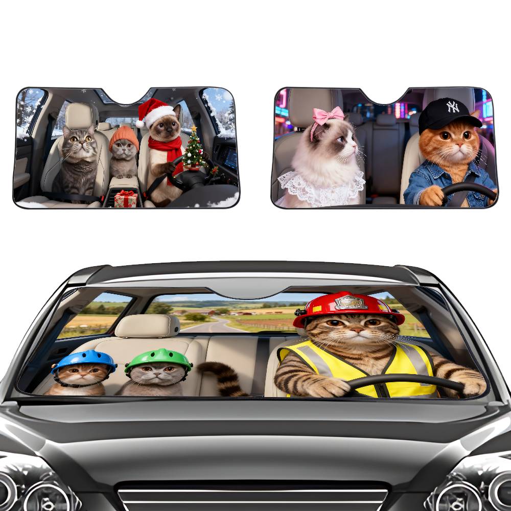 Automatic Car Sunshade - Cat Driving Car SunShade Windscreen Cover